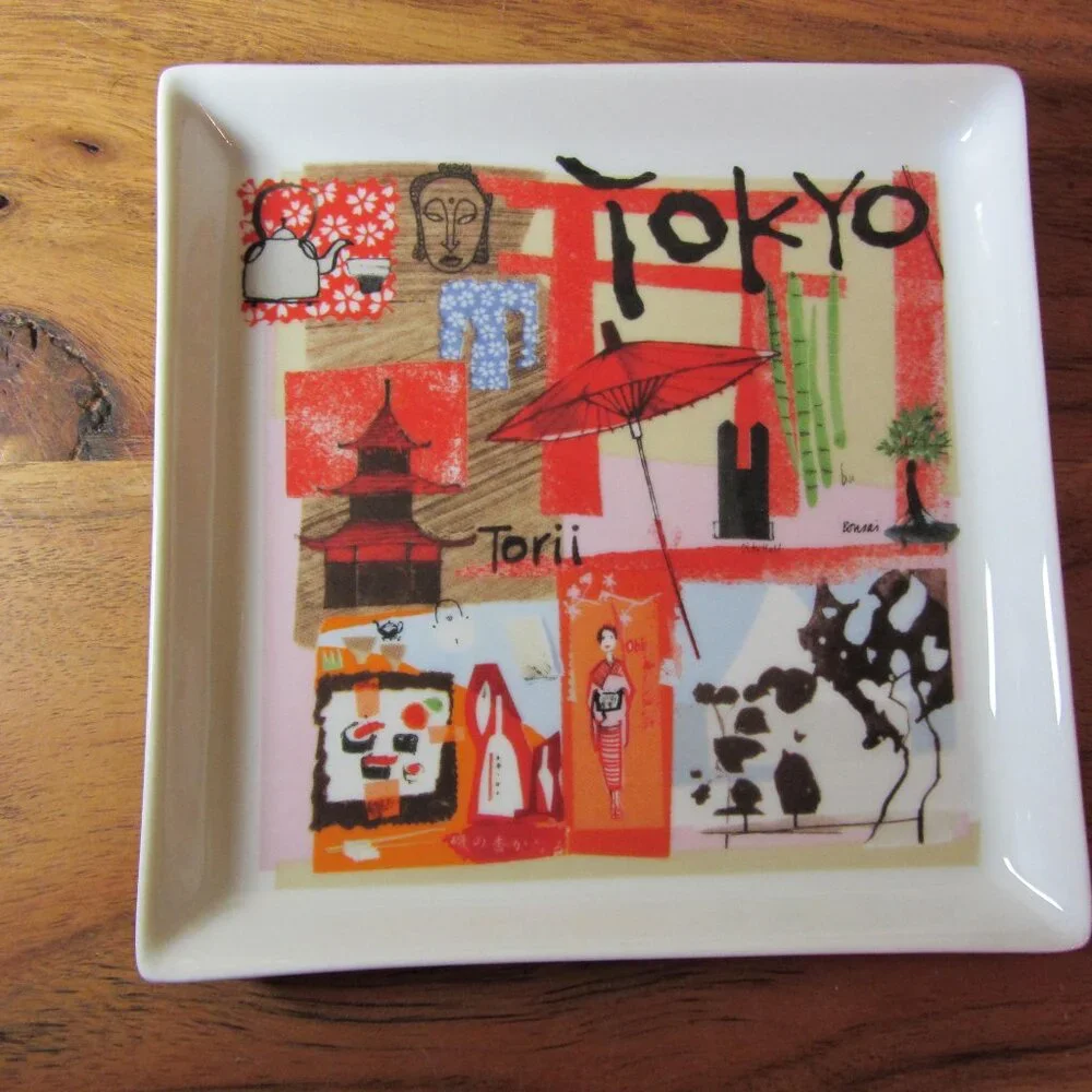 3 for $24 - crate & barrel tokyo dish square salad plate (w3553)